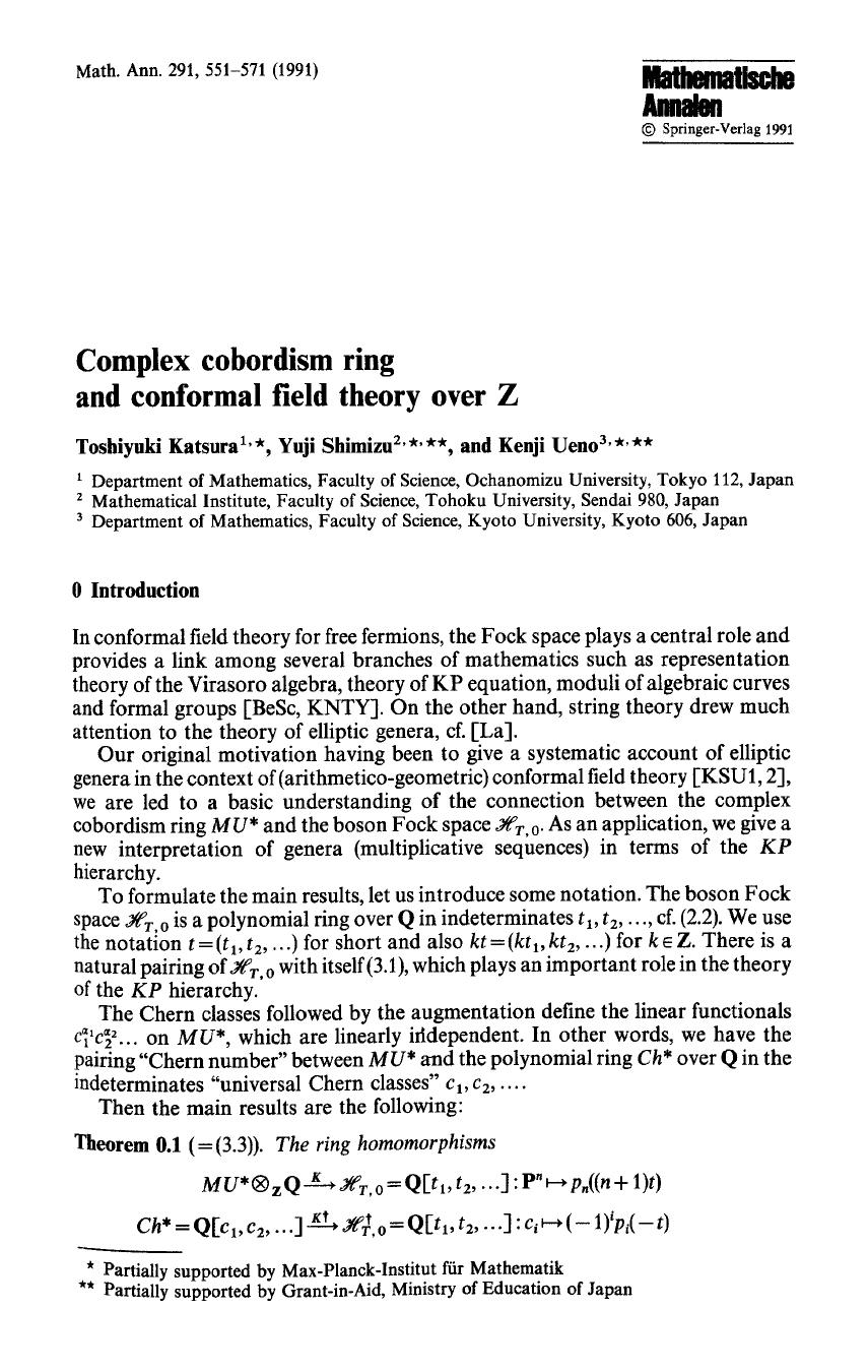 Complex cobordism ring and conformal field theory over Z by Unknown