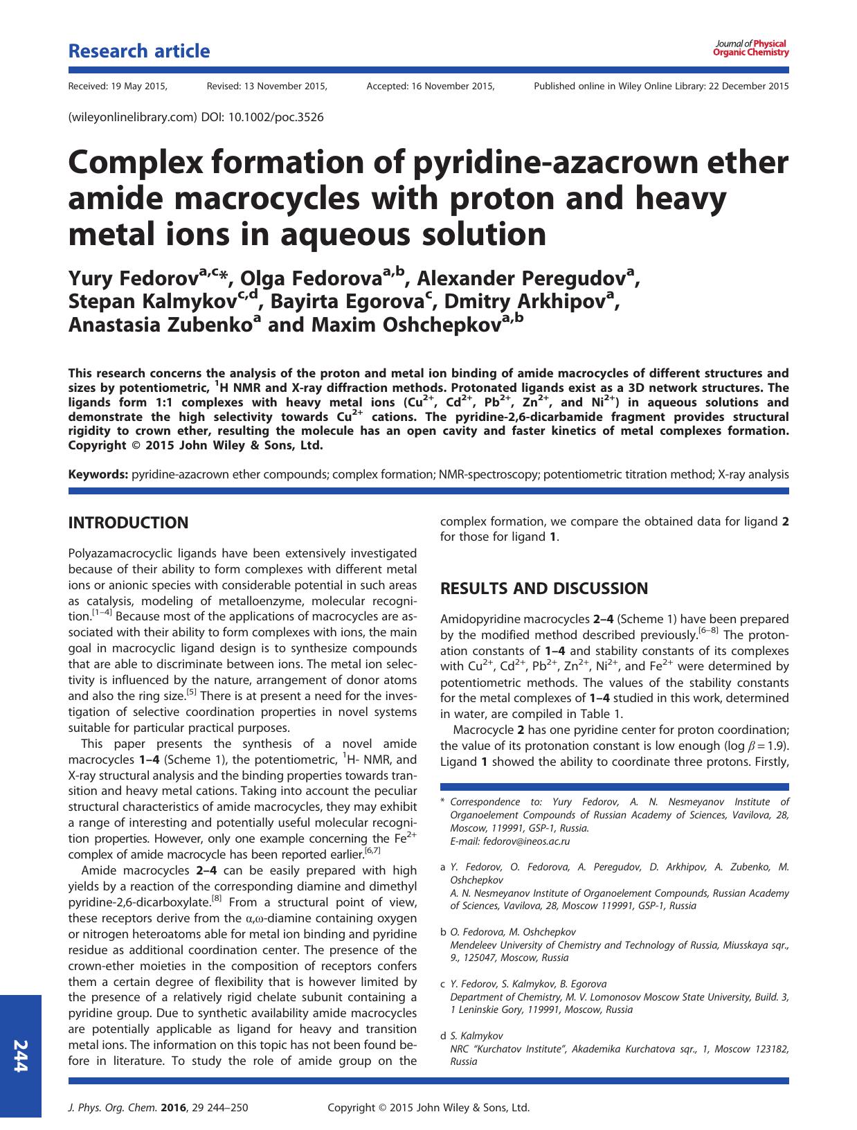 Complex formation of pyridine-azacrown ether amide macrocycles with proton and heavy metal ions in aqueous solution by unknow