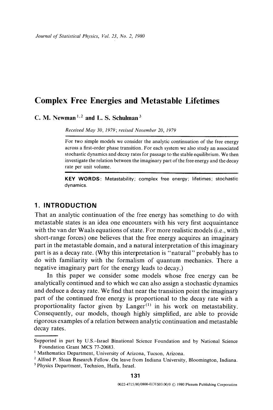 Complex free energies and metastable lifetimes by Unknown