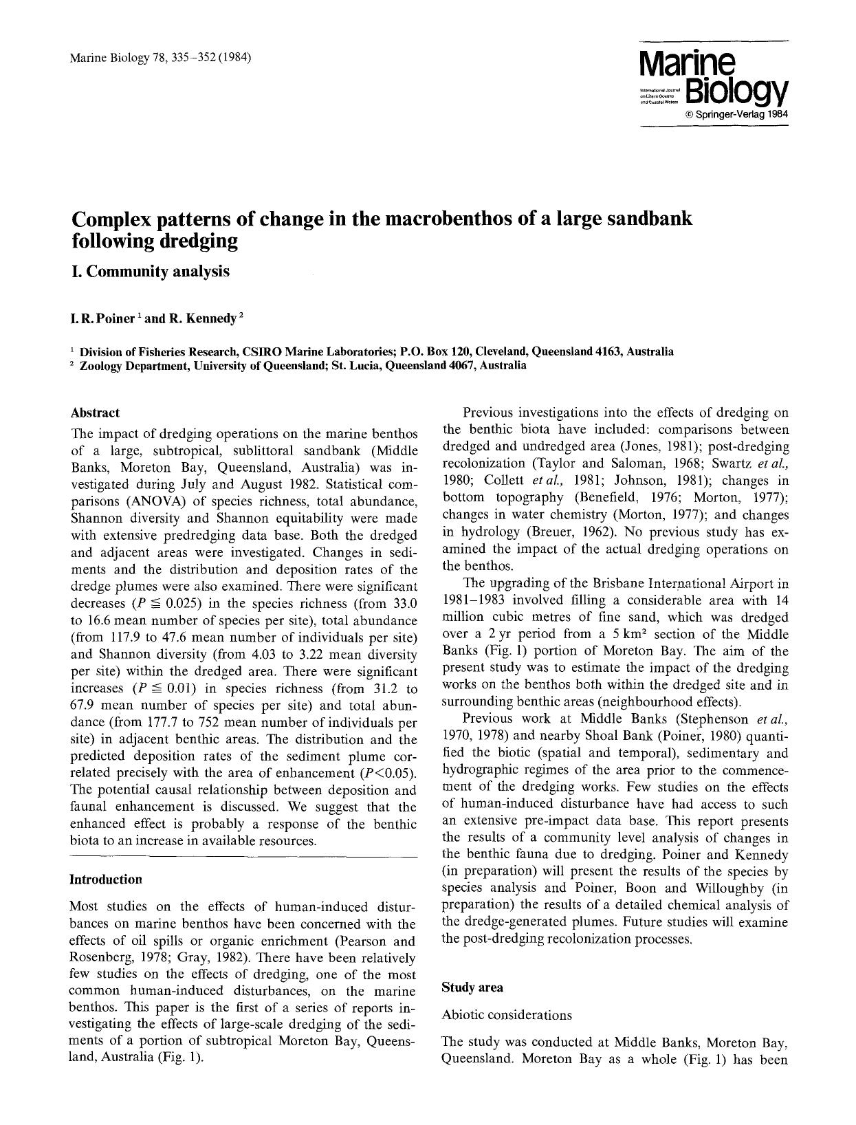 Complex patterns of change in the macrobenthos of a large sandbank following dredging by Unknown