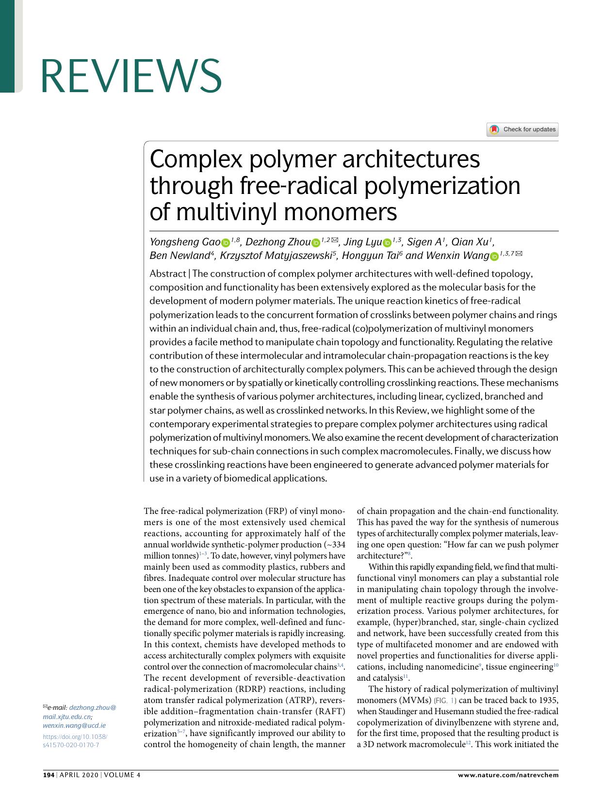 Complex polymer architectures through free-radical polymerization of multivinyl monomers by unknow