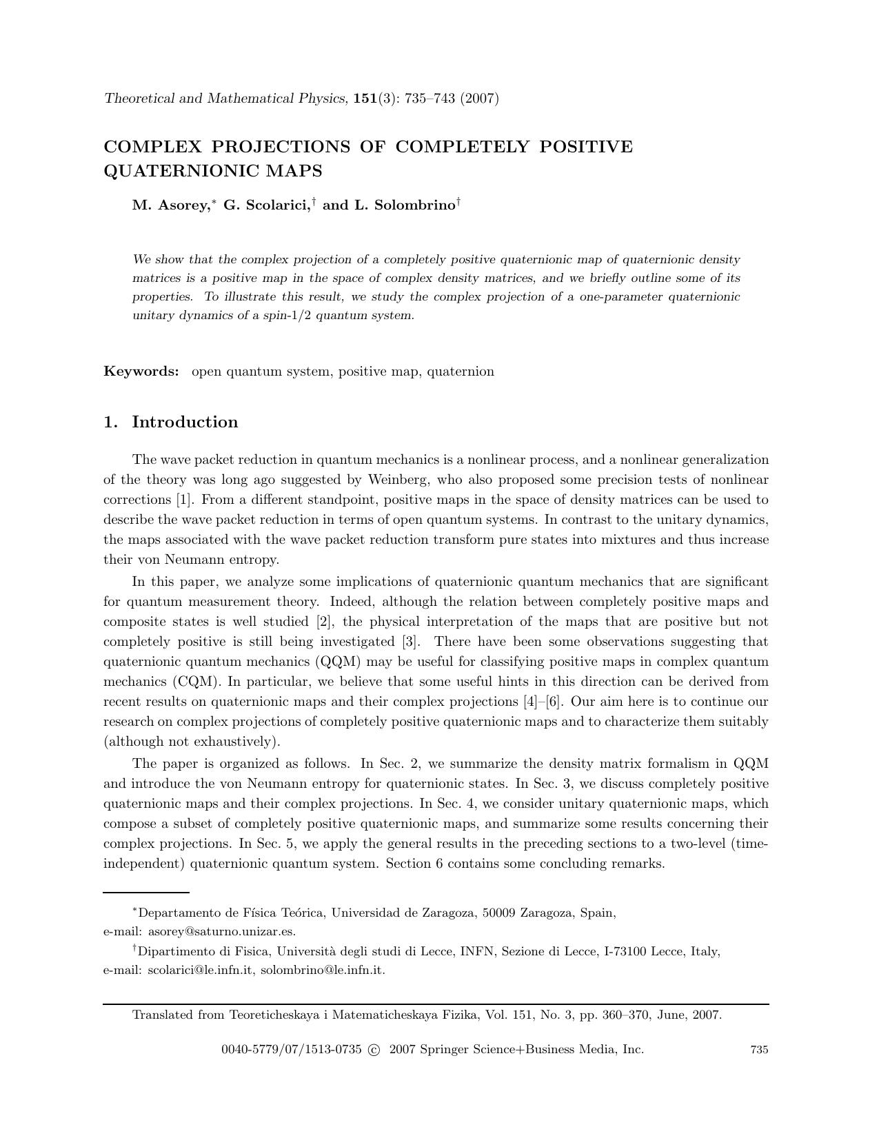 Complex projections of completely positive quaternionic maps by Unknown