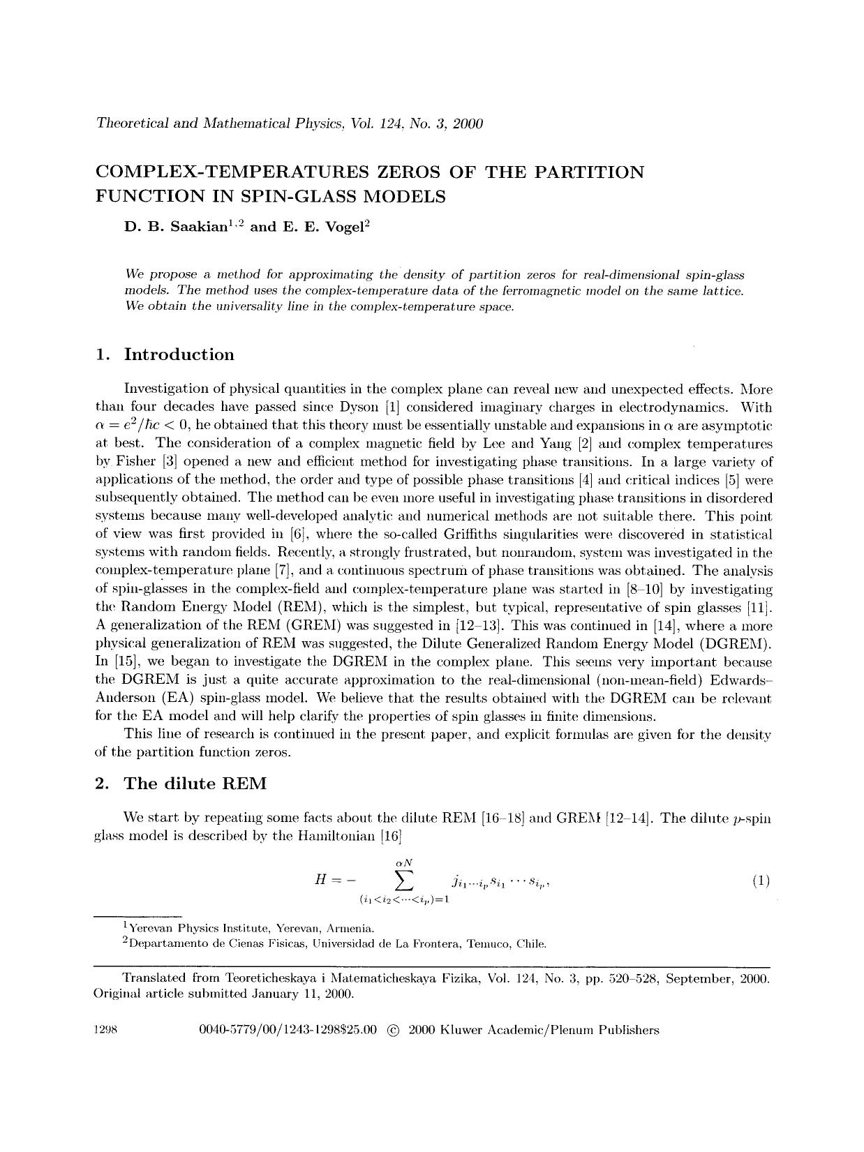 Complex-temperatures zeros of the partition function in spin-glass models by Unknown