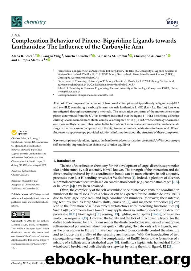 Complexation Behavior of PineneâBipyridine Ligands towards Lanthanides: The Influence of the Carboxylic Arm by unknow