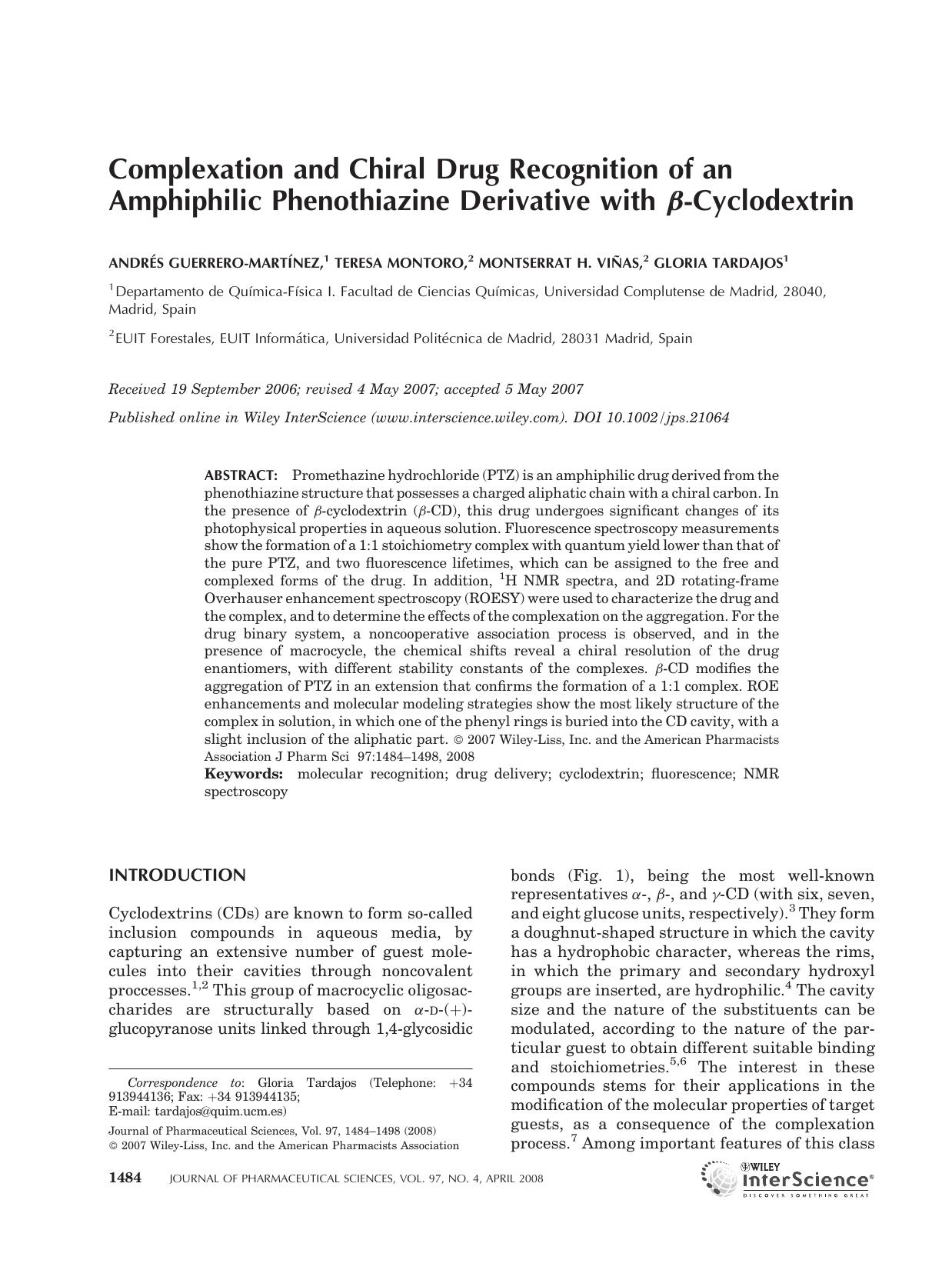 Complexation and chiral drug recognition of an amphiphilic phenothiazine derivative with [beta]-cyclodextrin by Unknown