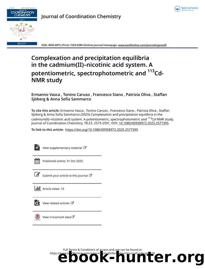Complexation and precipitation equilibria in the cadmium(II)ânicotinic acid system. A potentiometric, spectrophotometric and 113Cd-NMR study by unknow