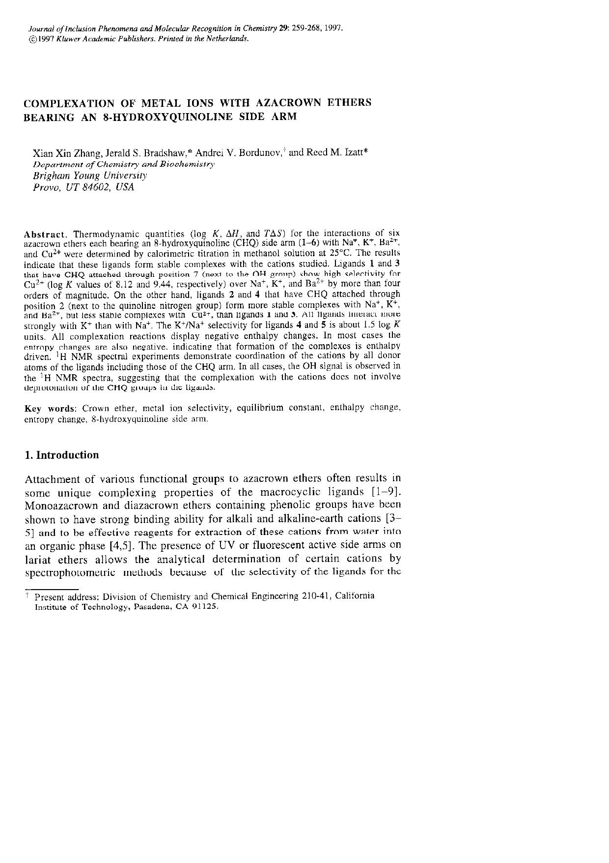 Complexation of Metal Ions with Azacrown Ethers Bearing an 8-Hydroxyquinoline Side Arm by Unknown