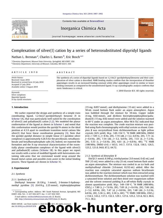 Complexation of silver(I) cation by a series of heterosubstituted dipyridyl ligands by Nathan L. Brennan & Charles L. Barnes & Eric Bosch