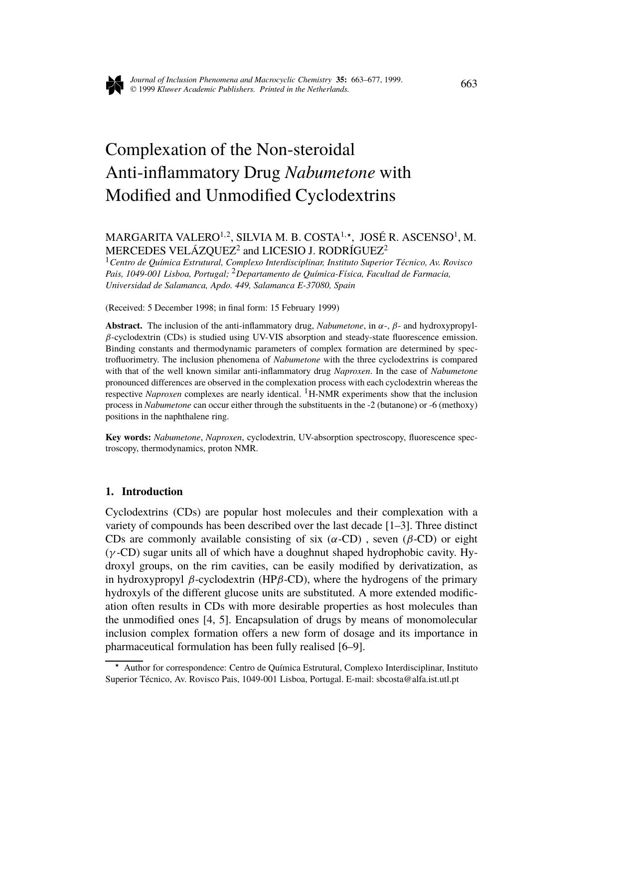 Complexation of the Non-steroidal Anti-inflammatory Drug Nabumetone with Modified and Unmodified Cyclodextrins by Unknown