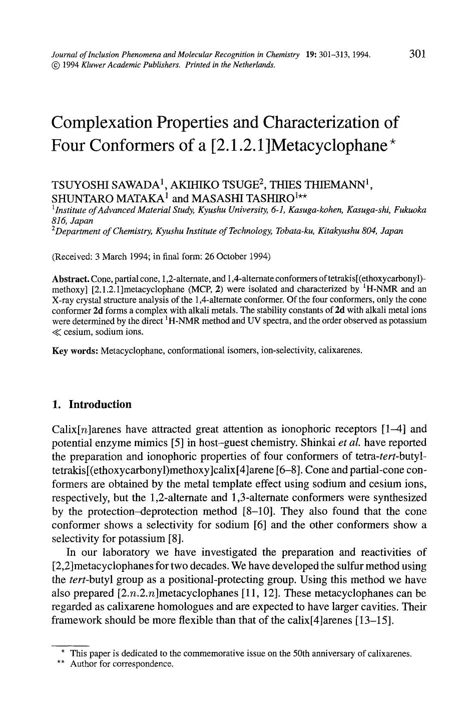 Complexation properties and characterization of four conformers of a [2.1.2.1]metacyclophane by Unknown