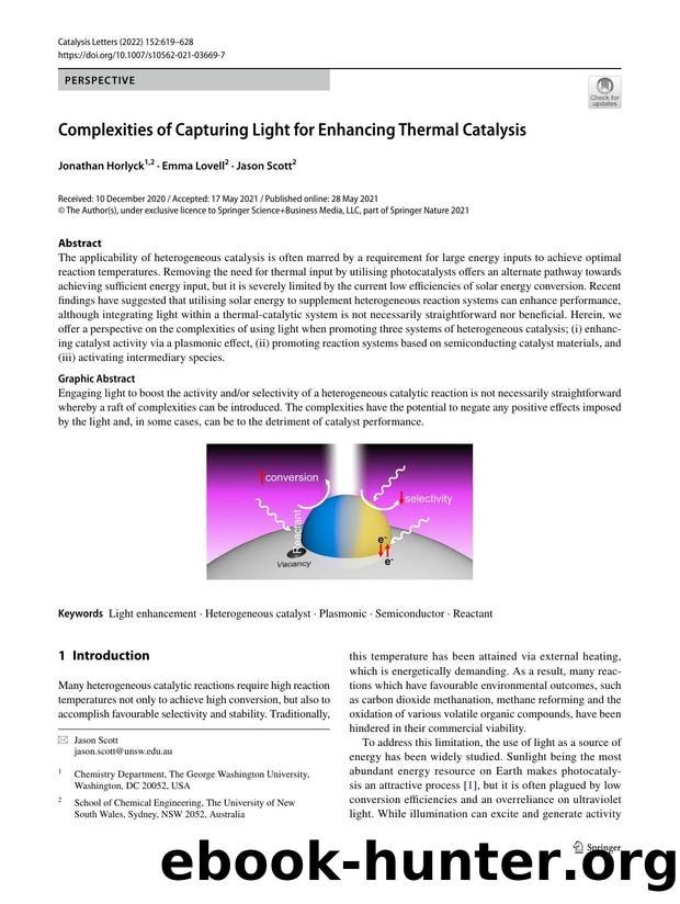 Complexities of Capturing Light for Enhancing Thermal Catalysis by Jonathan Horlyck & Emma Lovell & Jason Scott