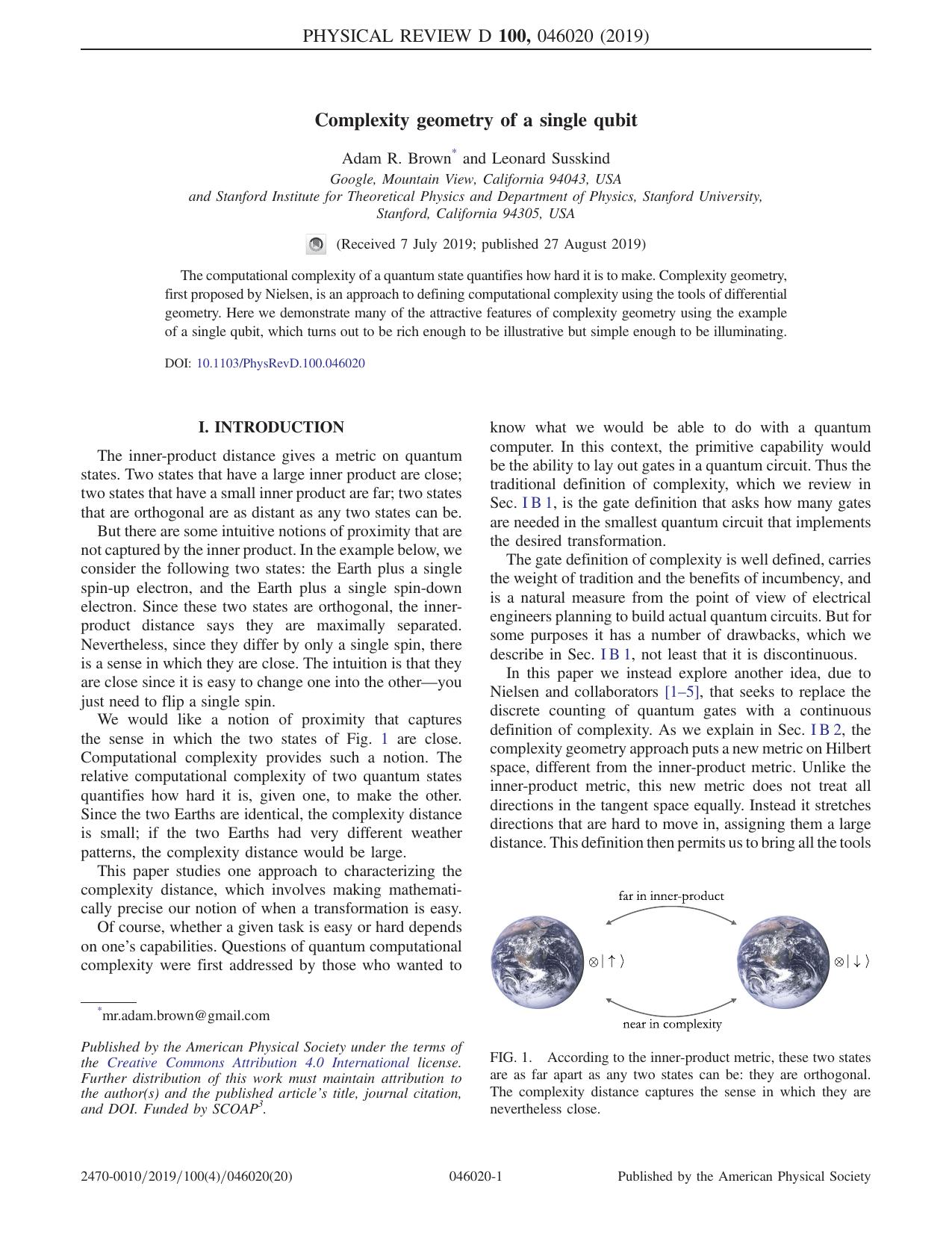 Complexity geometry of a single qubit by Adam R. Brown & Leonard Susskind