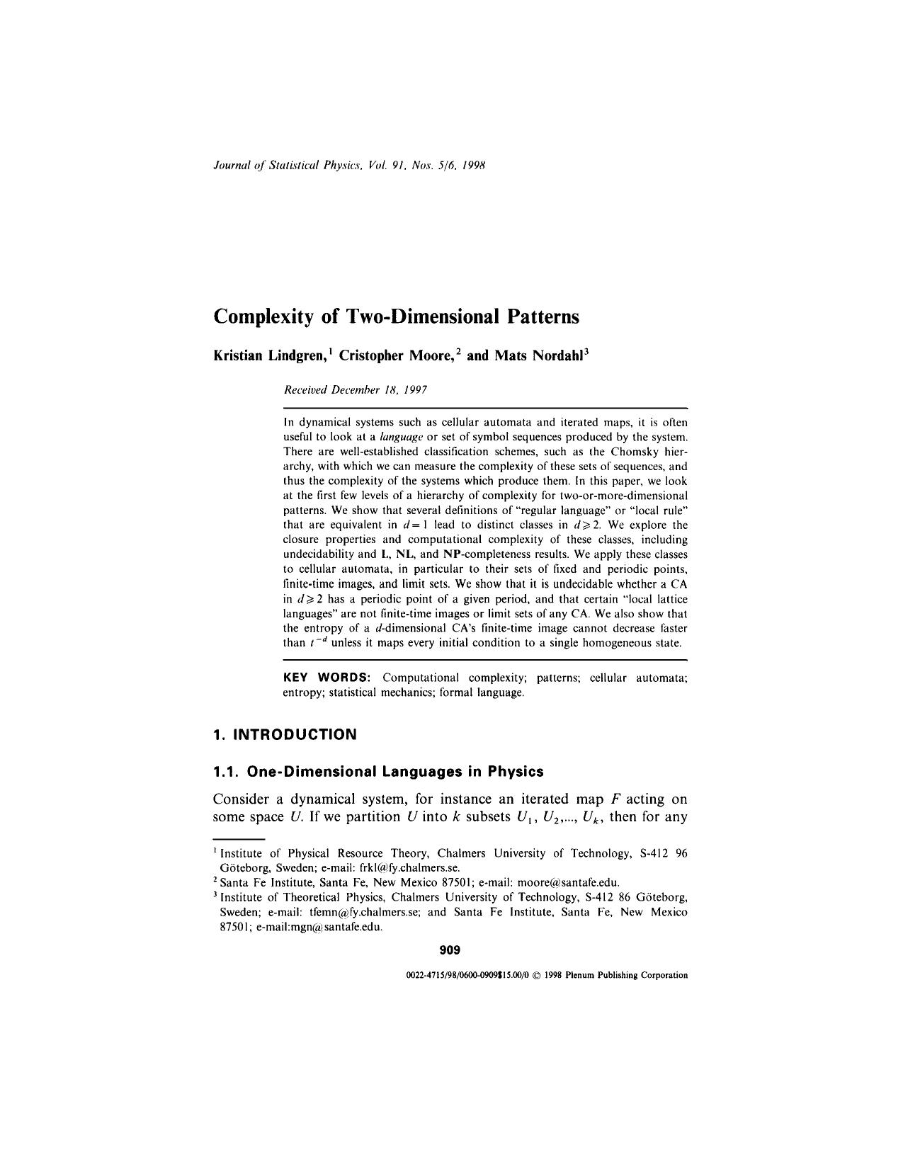 Complexity of Two-Dimensional Patterns by Unknown