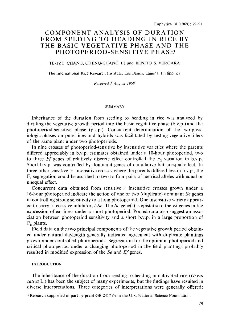 Component analysis of duration from seeding to heading in rice by the basic vegetative phase and the photoperiod-sensitive phase by Unknown