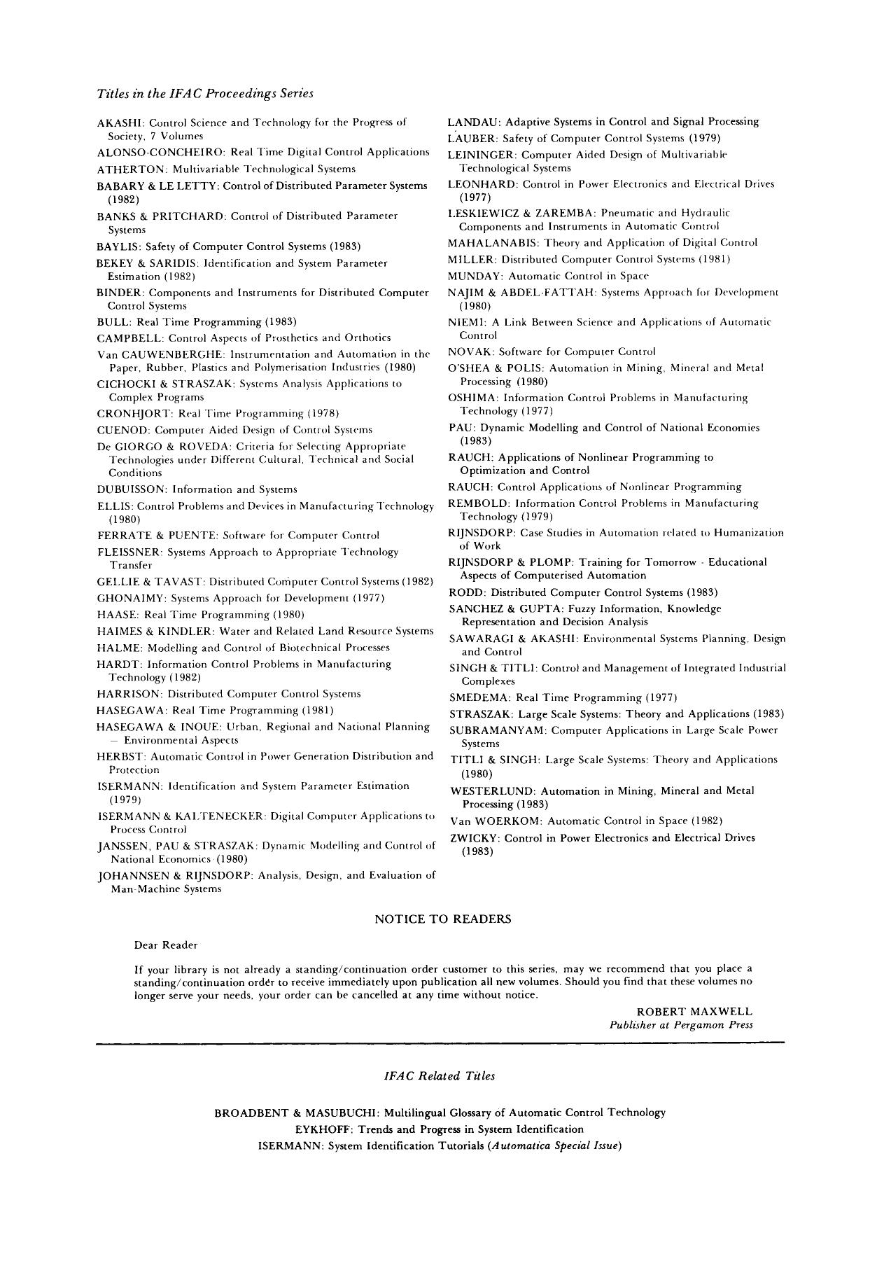 Components and Instruments for Distributed Control Systems. Proceedings of the IFAC Symposium Paris, France, 9â11 December 1982 by Z. Binder R. Perret