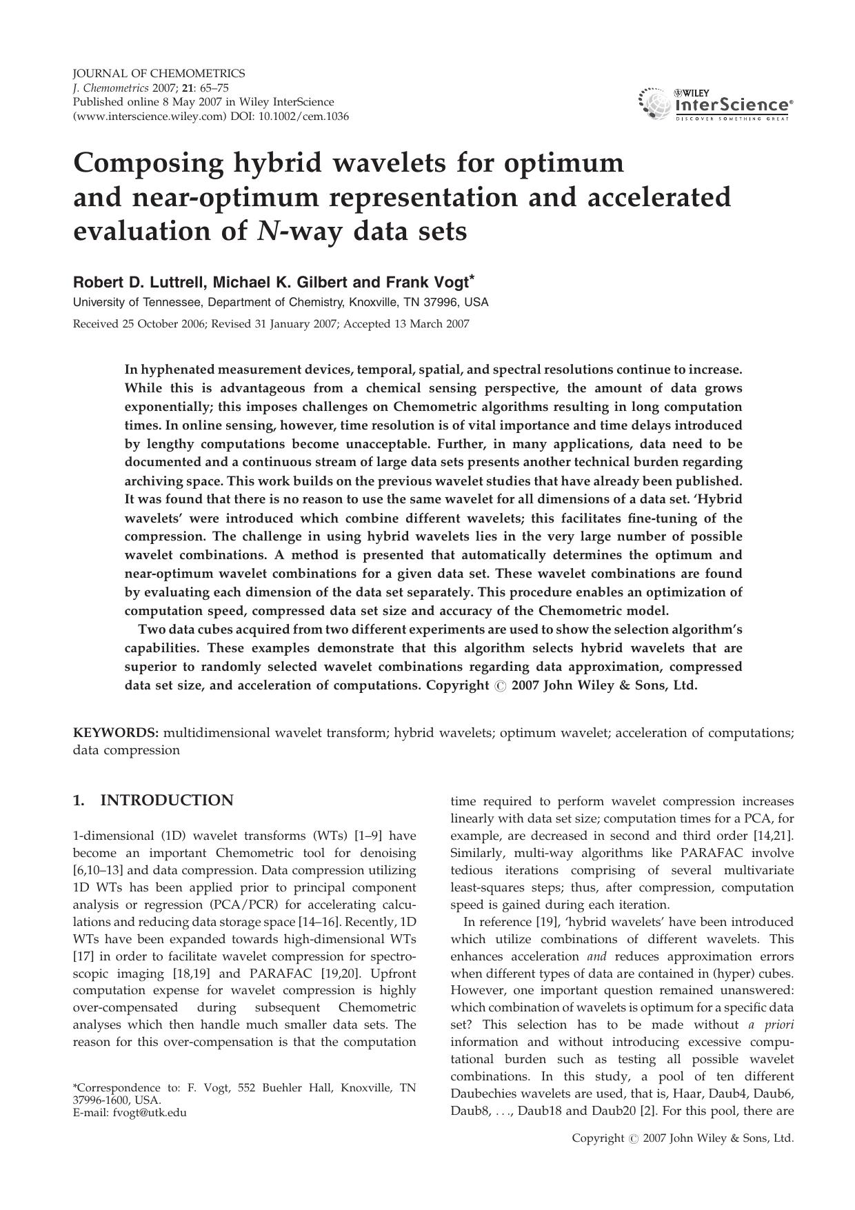 Composing hybrid wavelets for optimum and near-optimum representation and accelerated evaluation of N-way data sets by Unknown