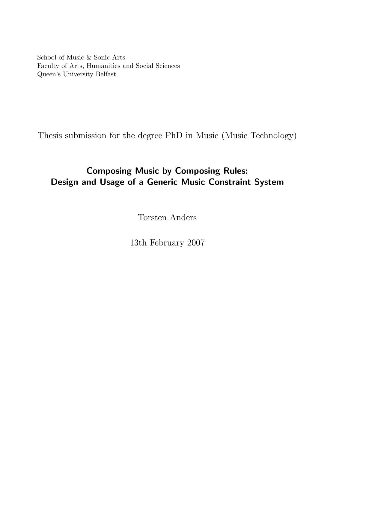 Composing music by composing rules: generic music constraint system by Anders T