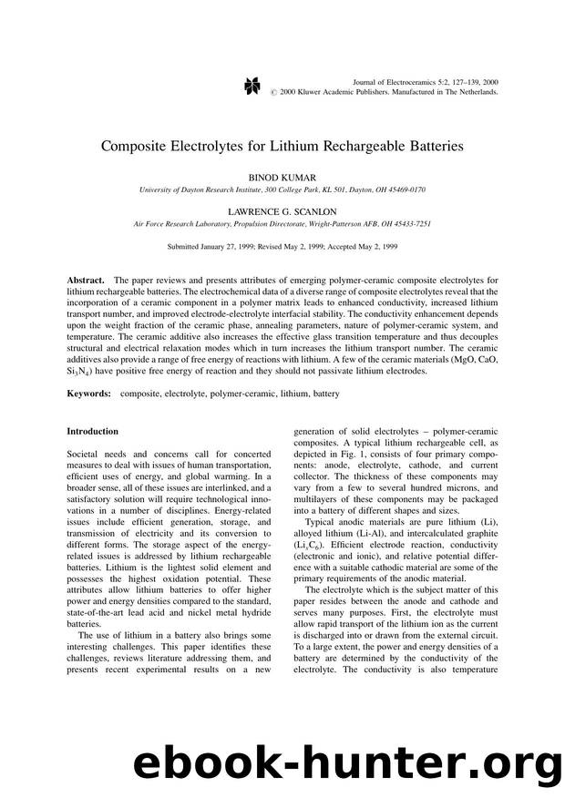 Composite Electrolytes for Lithium Rechargeable Batteries by Unknown