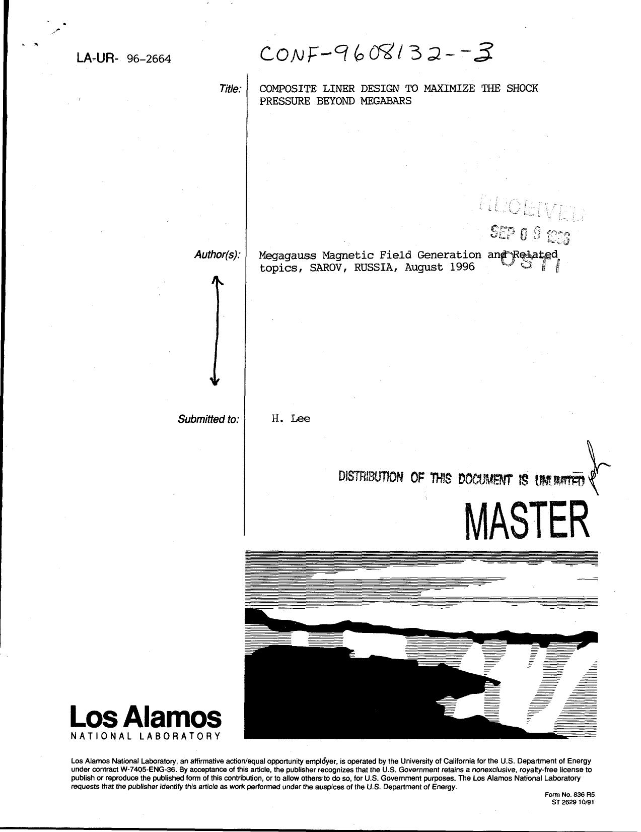 Composite Liner Design to Maximize the Shock Perssure Beyond Megabars M9601464 by Unknown