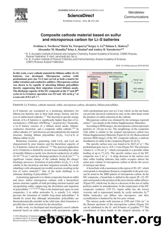 Composite cathode material based on sulfur and microporous carbon for LiâS batteries by unknow