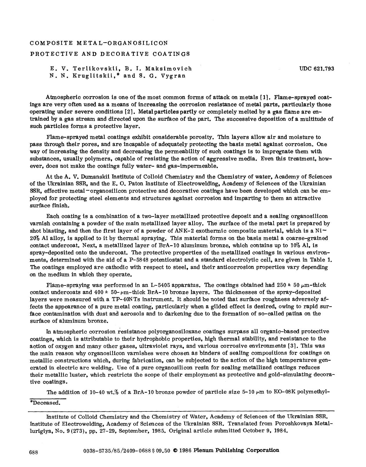 Composite metal-organosilicon protective and decorative coatings by Unknown