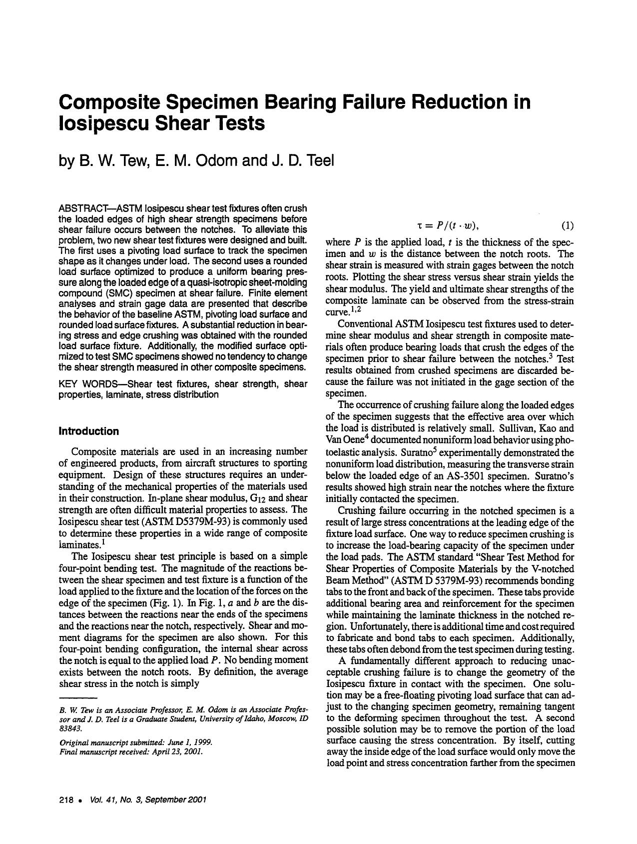 Composite specimen bearing failure reduction in iosipescu shear tests by Unknown