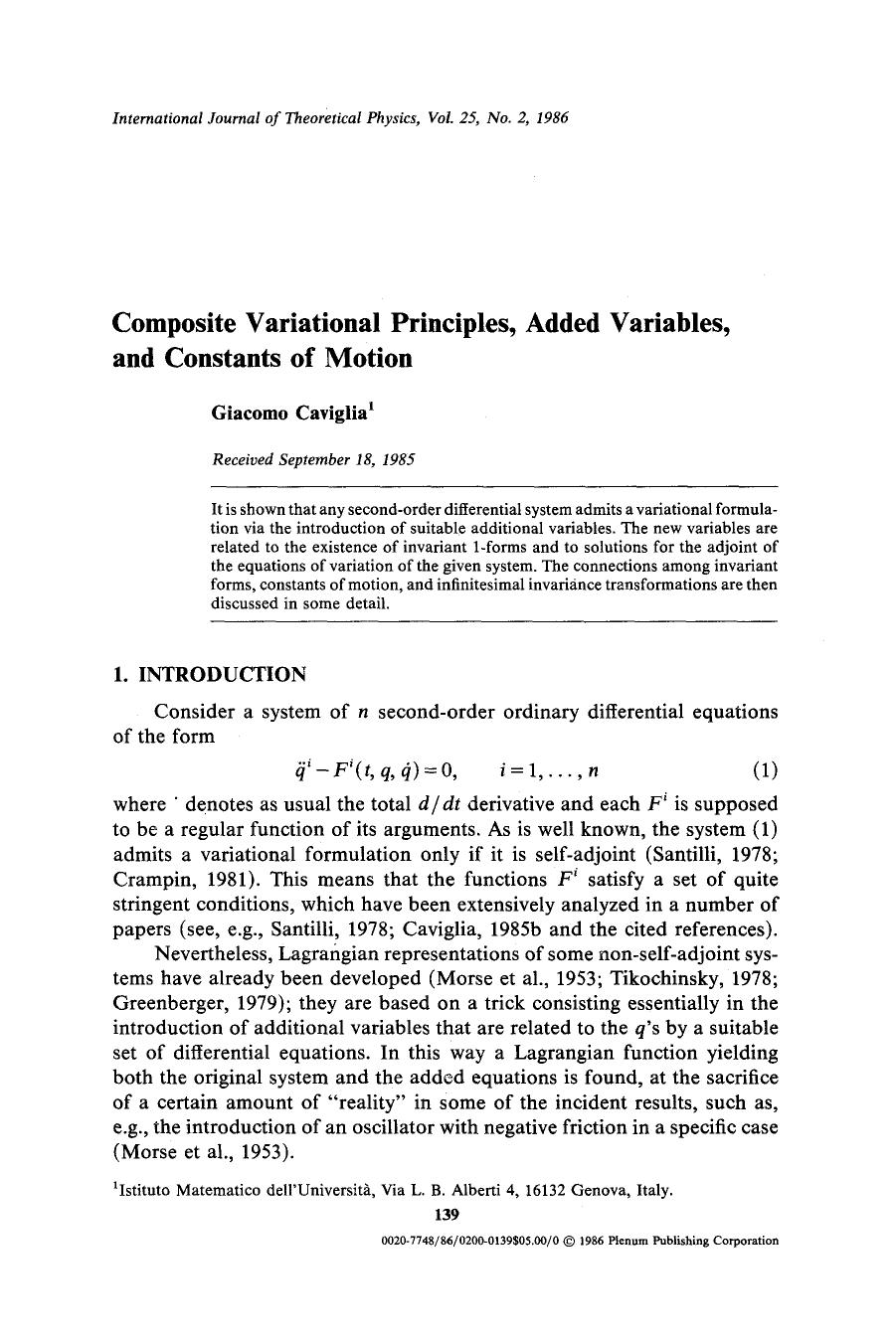 Composite variational principles, added variables, and constants of motion by Unknown
