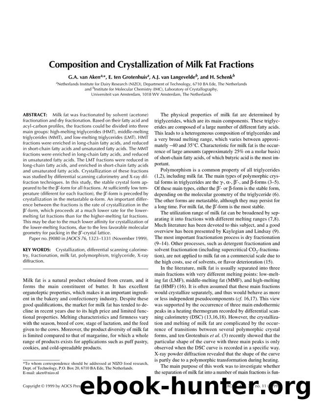 Composition and crystallization of milk fat fractions by Unknown