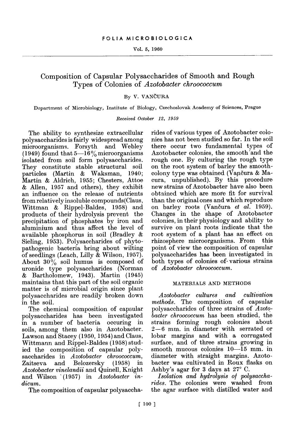 Composition of capsular polysaccharides of smooth and rough types of colonies of azotobacter chroococcum by Unknown