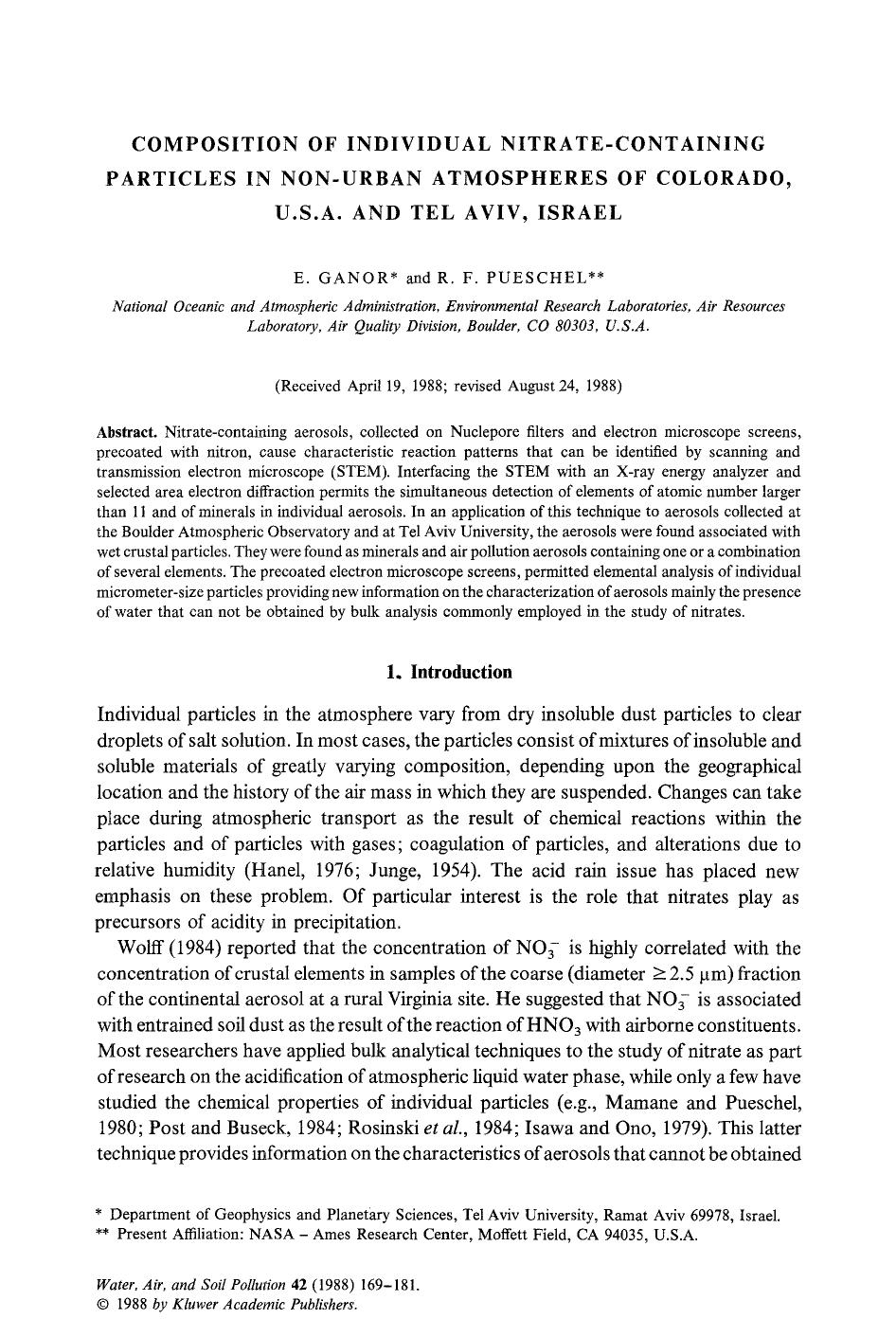 Composition of individual nitrate-containing particles in non-urban atmospheres of Colorado, U.S.A. and Tel Aviv, Israel by Unknown