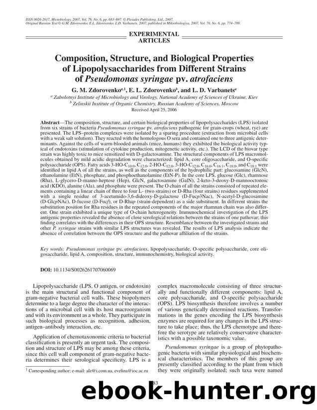 Composition, structure, and biological properties of lipopolysaccharides from different strains of <Emphasis Type="Italic">Pseudomonas syringae<Emphasis> pv. <Emphasis Type="Italic by Unknown