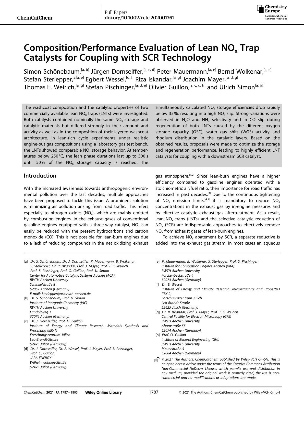 CompositionPerformance Evaluation of Lean NOx Trap Catalysts for Coupling with SCR Technology by Unknown