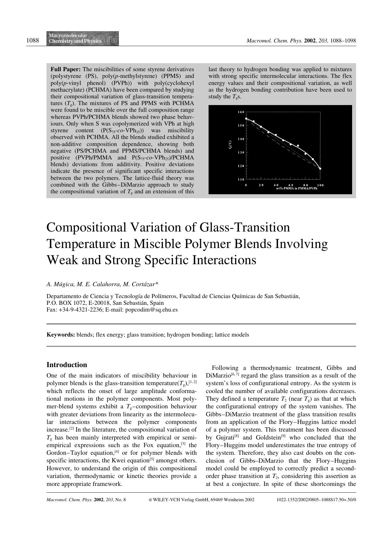 Compositional Variation of Glass-Transition Temperature in Miscible Polymer Blends Involving Weak and Strong Specific Interactions by unknow