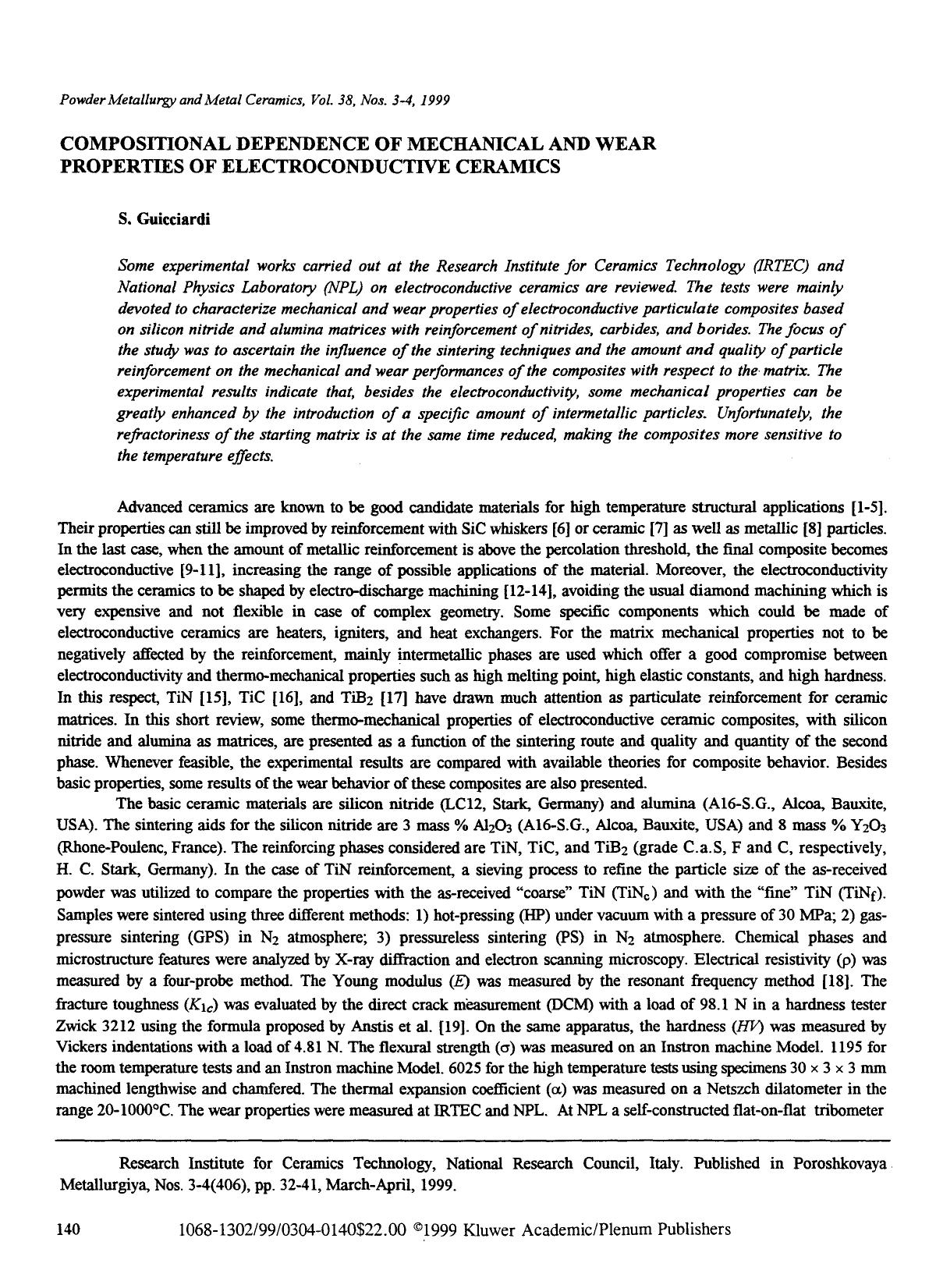 Compositional dependence of mechanical and wear properties of electroconductive ceramics by Unknown