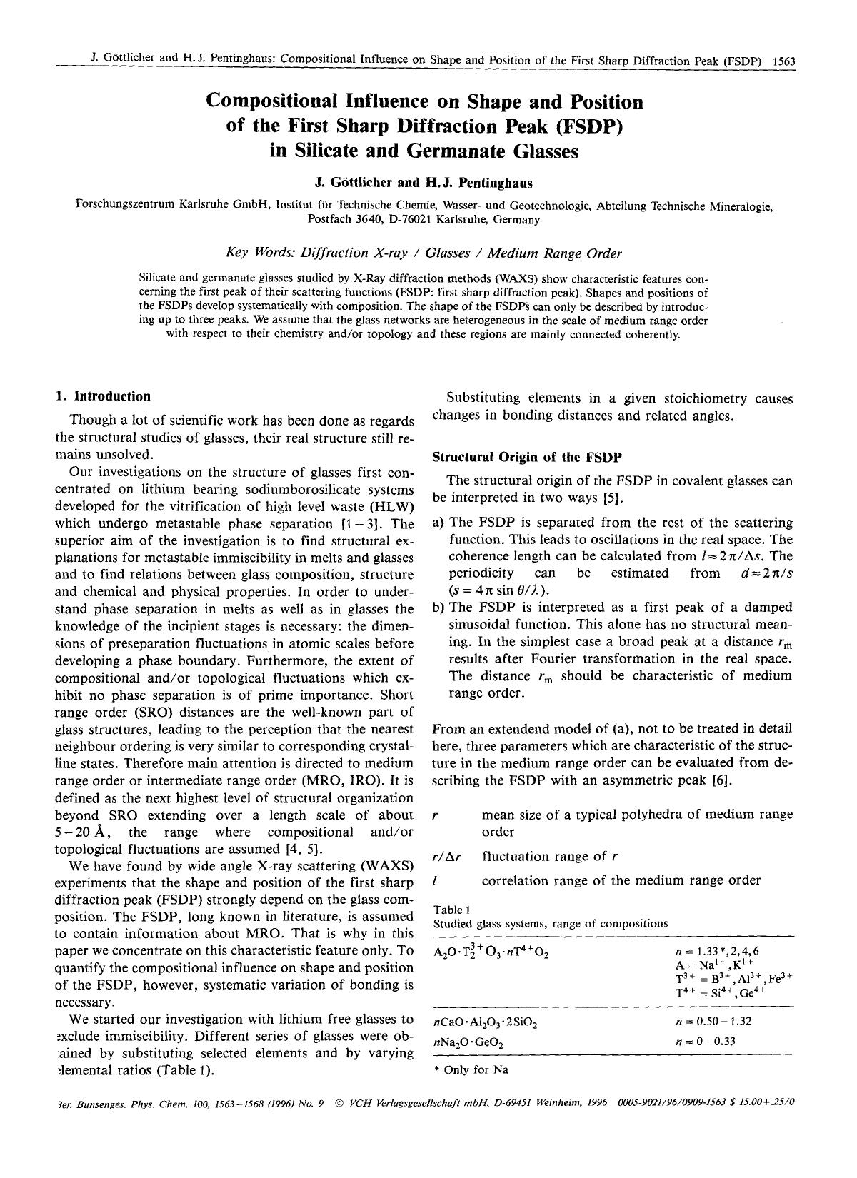 Compositional influence on shape and position of the first sharp diffraction peak (FSDP) in silicate and germanate glasses by Unknown