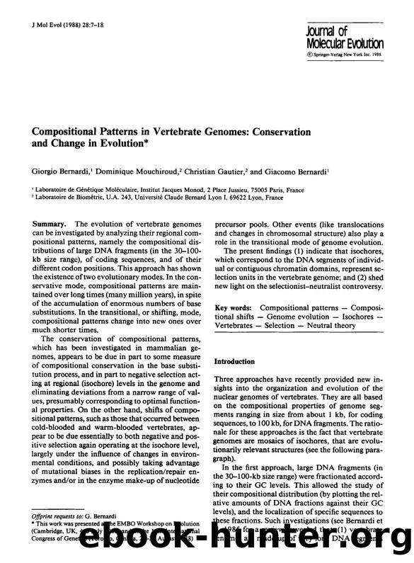 Compositional patterns in vertebrate genomes: Conservation and change in evolution by Unknown