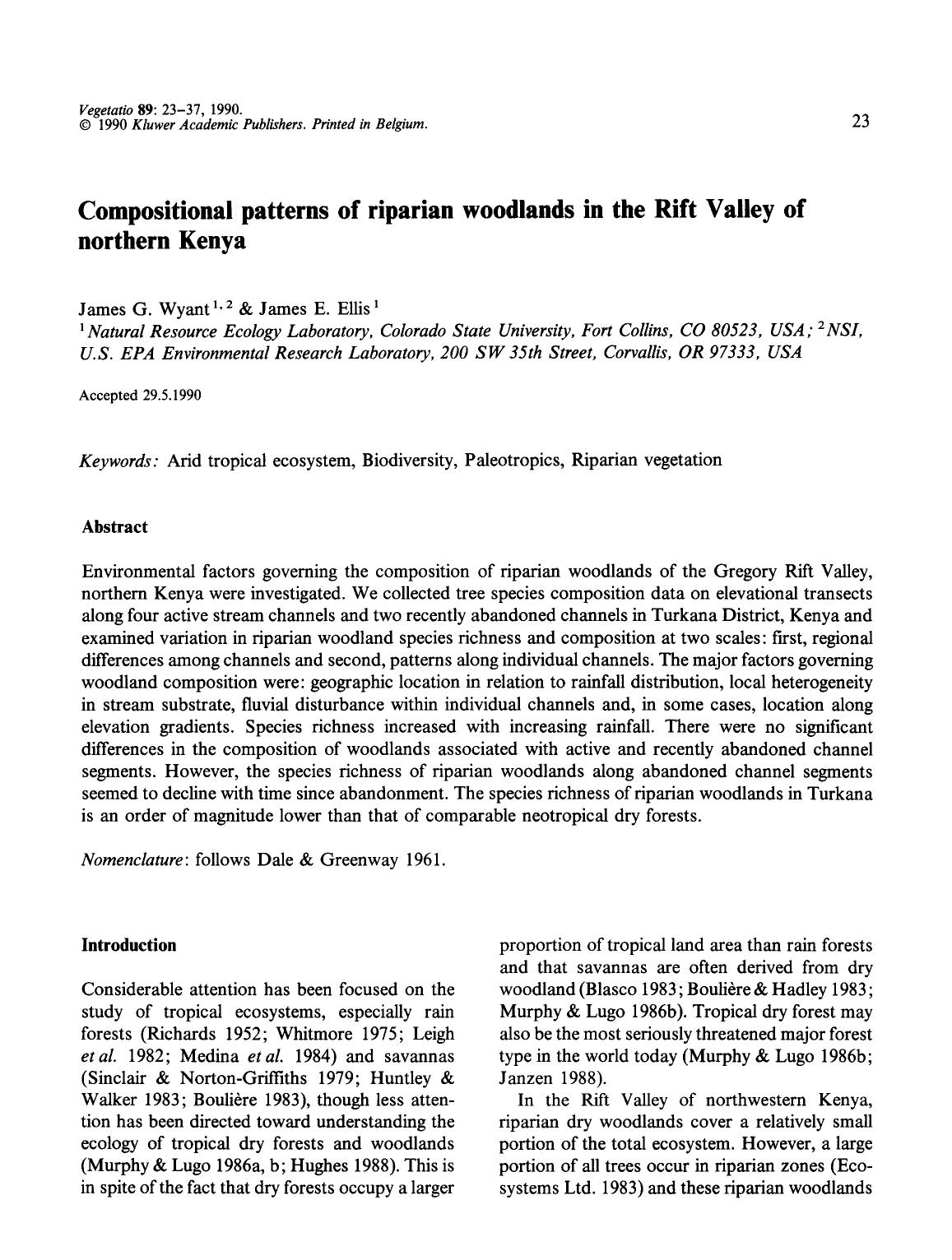 Compositional patterns of riparian woodlands in the Rift Valley of northern Kenya by Unknown