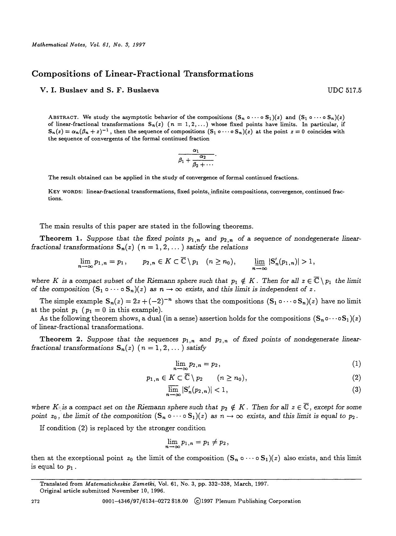 Compositions of linear-fractional transformations by Unknown