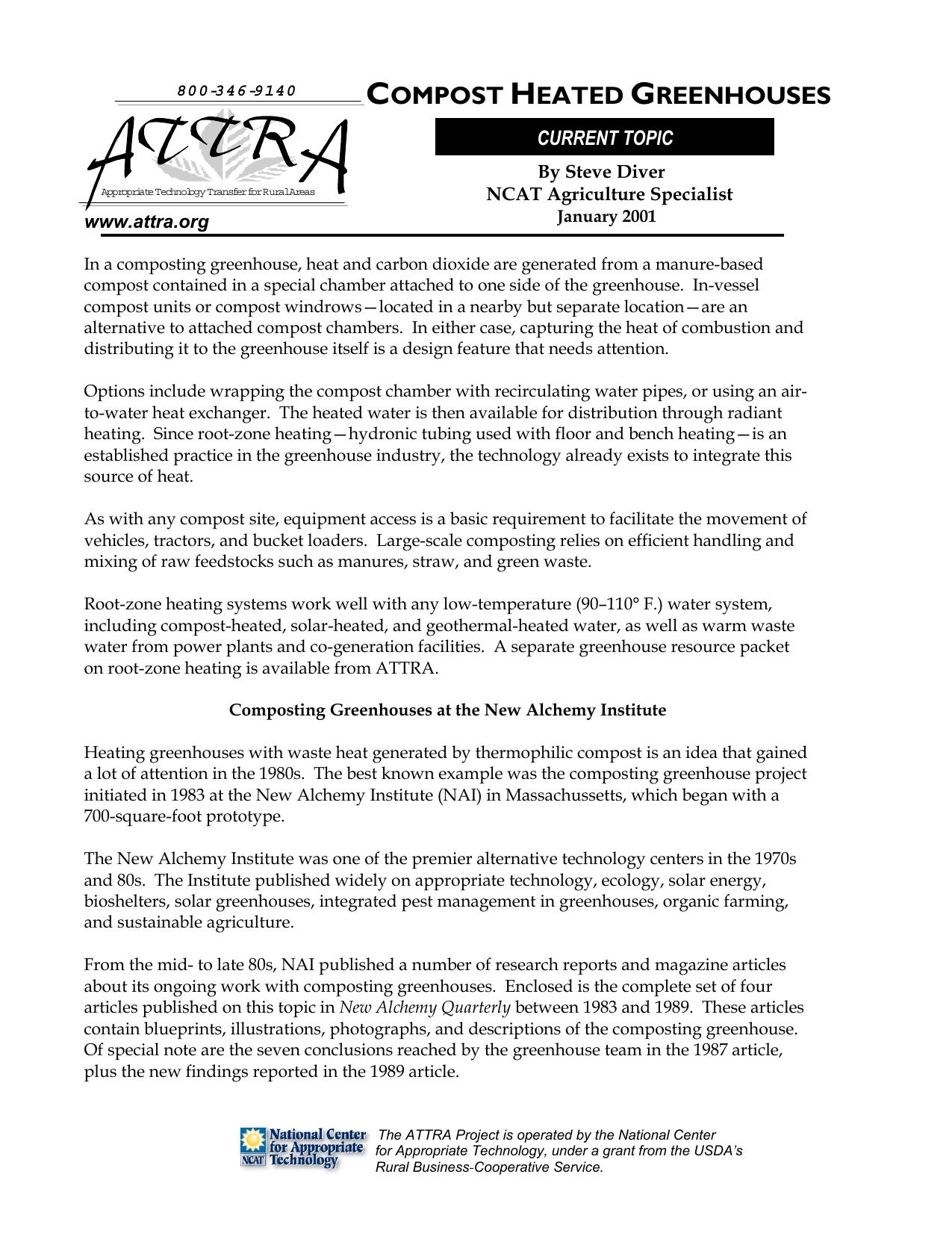 Compost Heated Greenhouses ~ PDF by Steve Diver January 2001