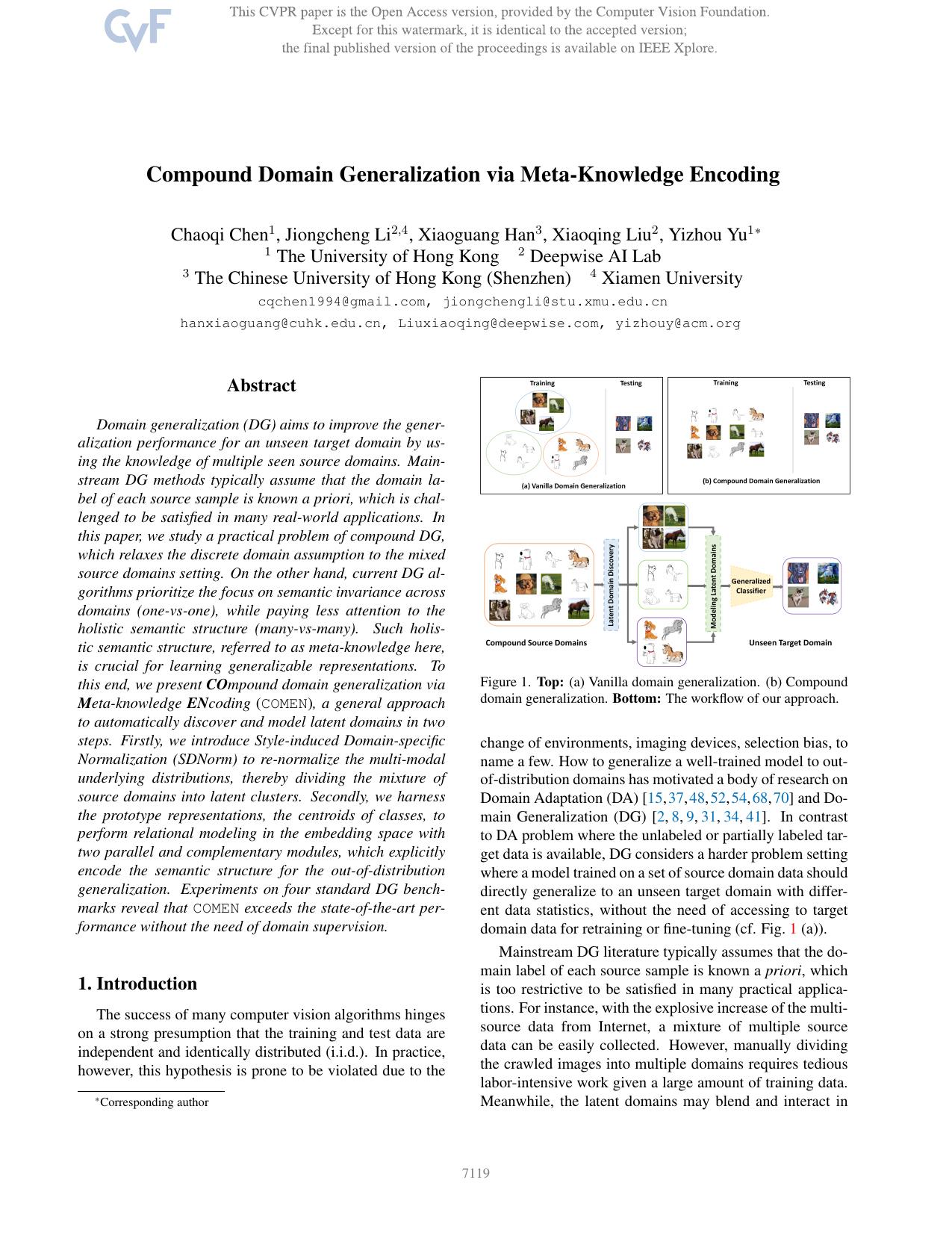 Compound Domain Generalization via Meta-Knowledge Encoding by Chaoqi Chen & Jiongcheng Li & Xiaoguang Han & Xiaoqing Liu & Yizhou Yu