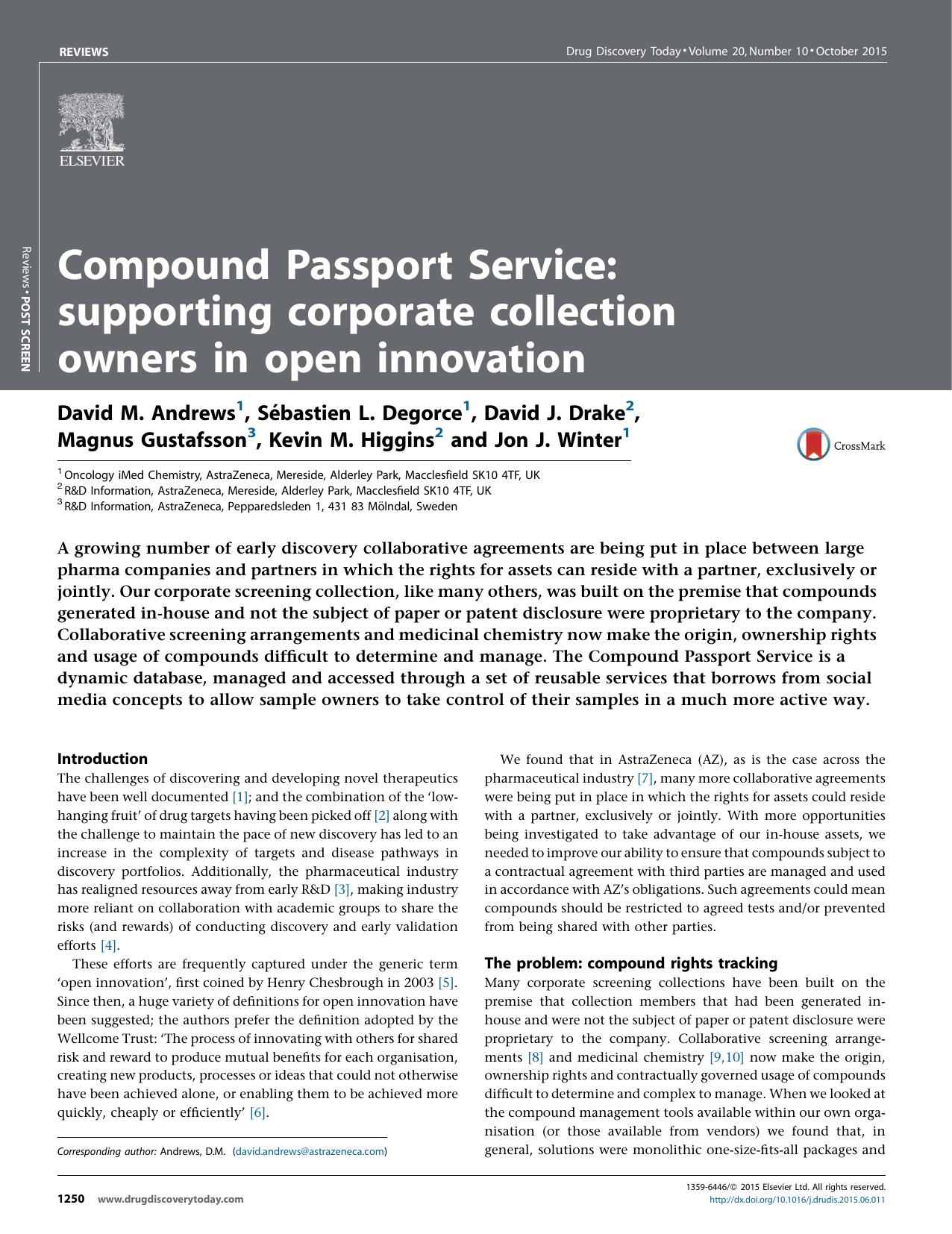 Compound Passport Service: supporting corporate collection owners in open innovation by unknow