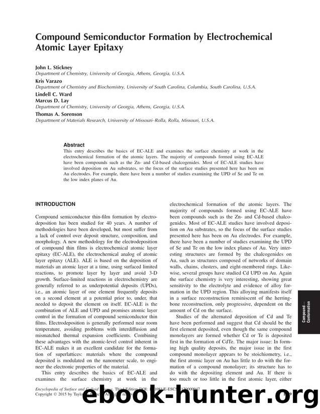 Compound Semiconductor Formation by Electrochemical Atomic Layer Epitaxy by John L. Stickney Kris Varazo Lindell C. Ward Marcus D. Lay & Thomas A. Sorenson