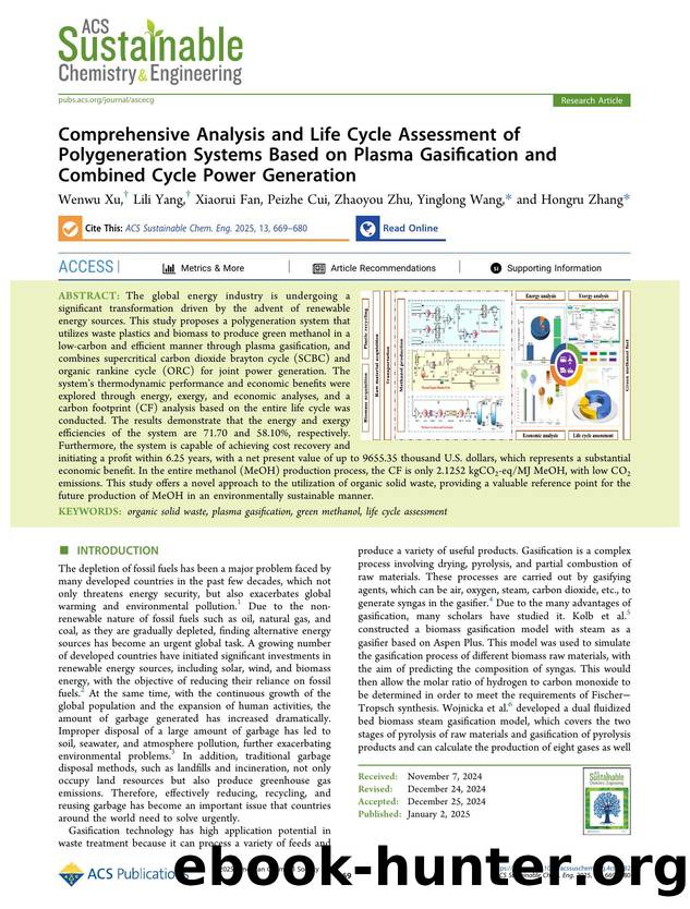 Comprehensive Analysis and Life Cycle Assessment of Polygeneration Systems Based on Plasma Gasification and Combined Cycle Power Generation by Wenwu Xu Lili Yang Xiaorui Fan Peizhe Cui Zhaoyou Zhu Yinglong Wang and Hongru Zhang