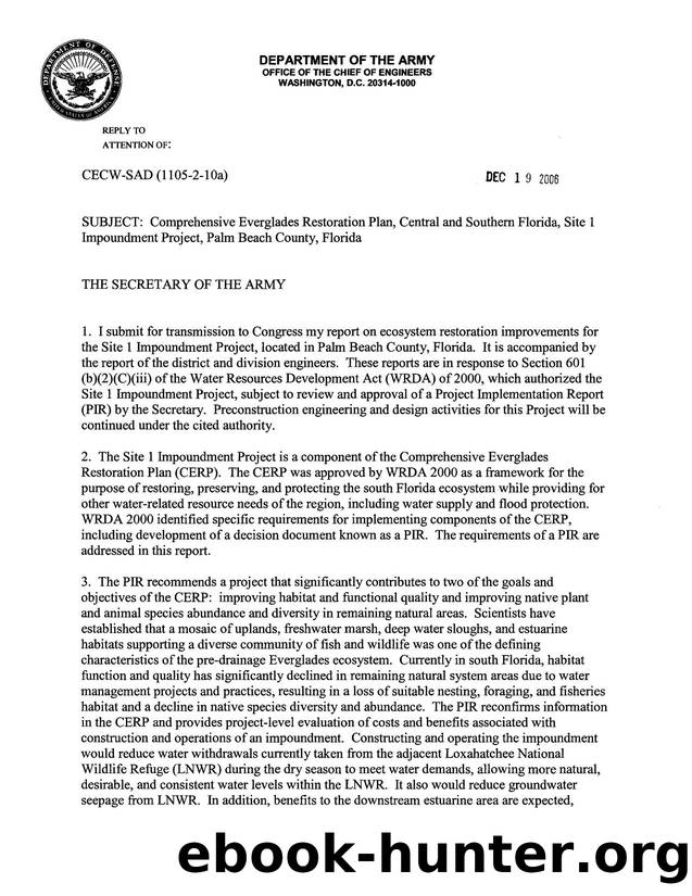 Comprehensive Everglades Restoration Plan, Central and Southern florida, Site 1 Impoundment Project, Palm Beach County, Florida by CPY Document Author