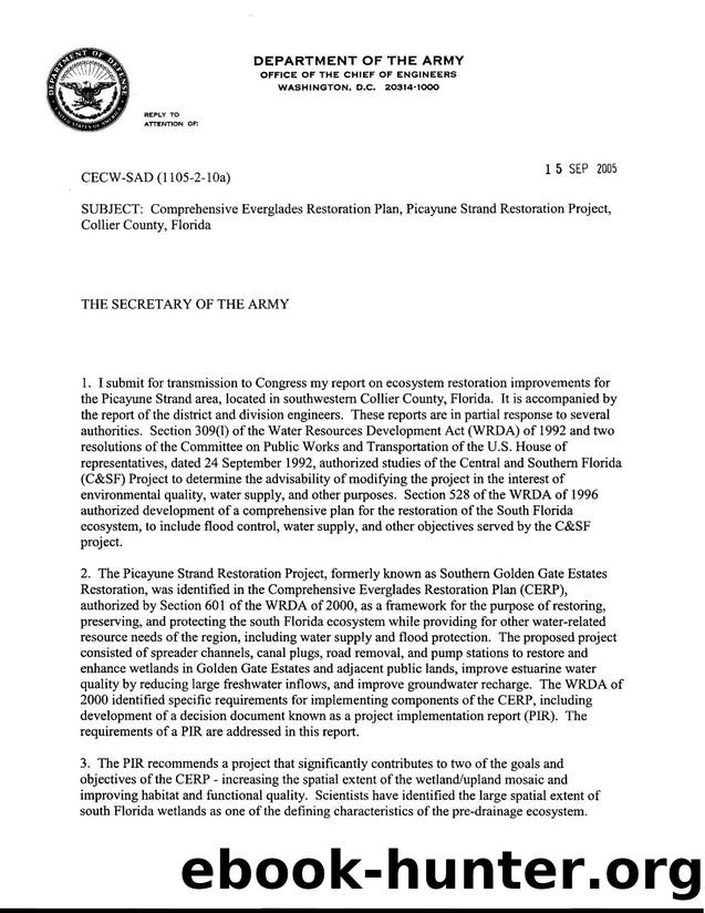 Comprehensive Everglades Restoration Plan, Picayune Strand Restoration Project, Collier County, Florida by Unknown