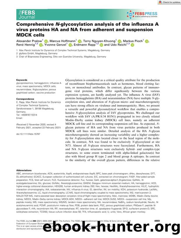 Comprehensive Nâglycosylation analysis of the influenza A virus proteins HA and NA from adherent and suspension MDCK cells by Unknown