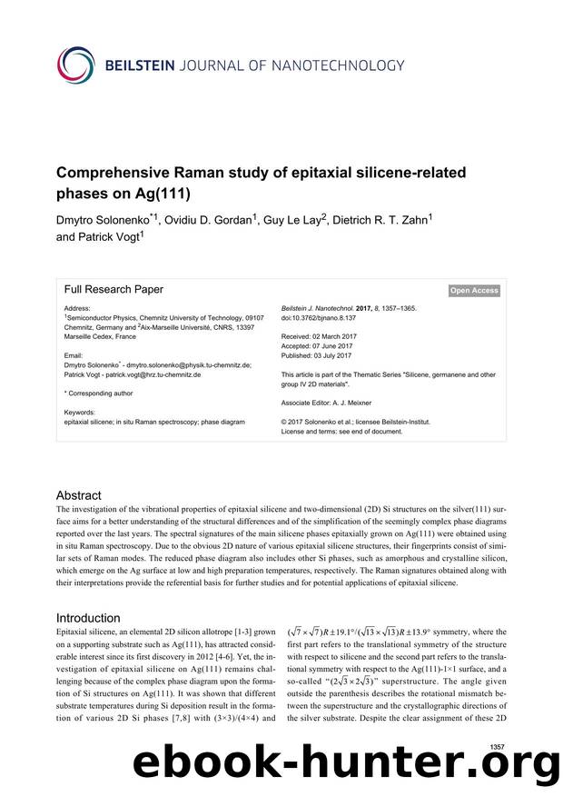 Comprehensive Raman study of epitaxial silicene-related phases on Ag(111) by Dmytro Solonenko Ovidiu D. Gordan Guy Le Lay Dietrich R. T. Zahn Patrick Vogt