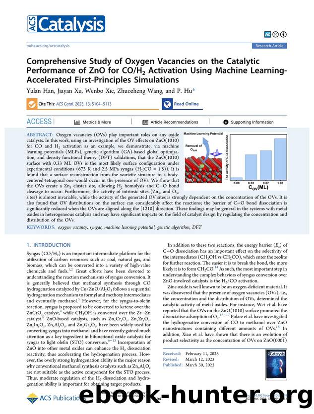 Comprehensive Study of Oxygen Vacancies on the Catalytic Performance of ZnO for COH2 Activation Using Machine Learning-Accelerated First-Principles Simulations by Yulan Han Jiayan Xu Wenbo Xie Zhuozheng Wang and P. Hu
