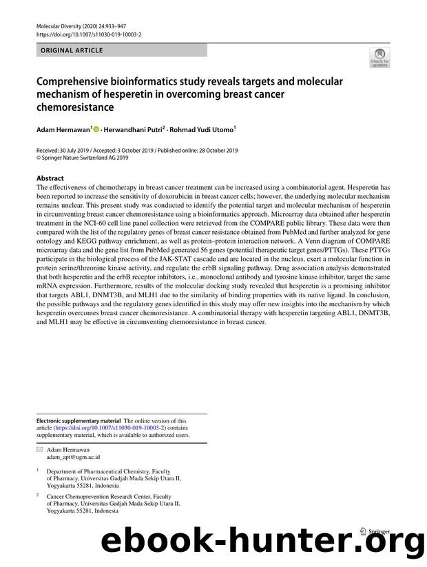 Comprehensive bioinformatics study reveals targets and molecular mechanism of hesperetin in overcoming breast cancer chemoresistance by Adam Hermawan & Herwandhani Putri & Rohmad Yudi Utomo