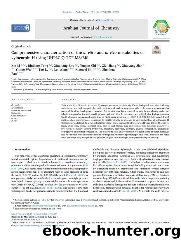Comprehensive characterization of the in vitro and in vivo metabolites of xylocarpin H using UHPLC-Q-TOF-MSMS by unknow